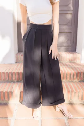 Emma High Waist Pleated Wide Leg Pants Black