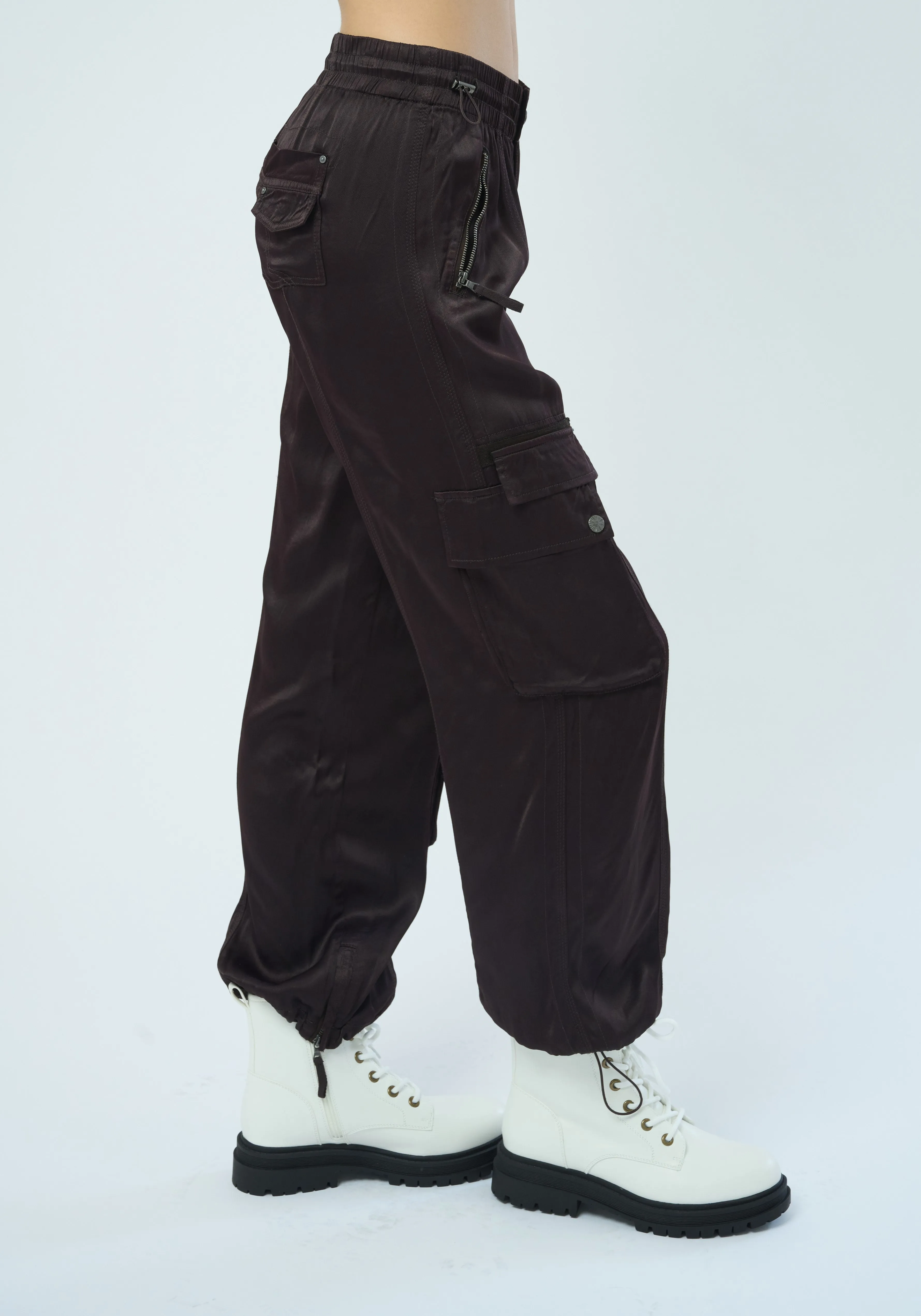 Enika Viscose Satin Twill Cargo Jogger