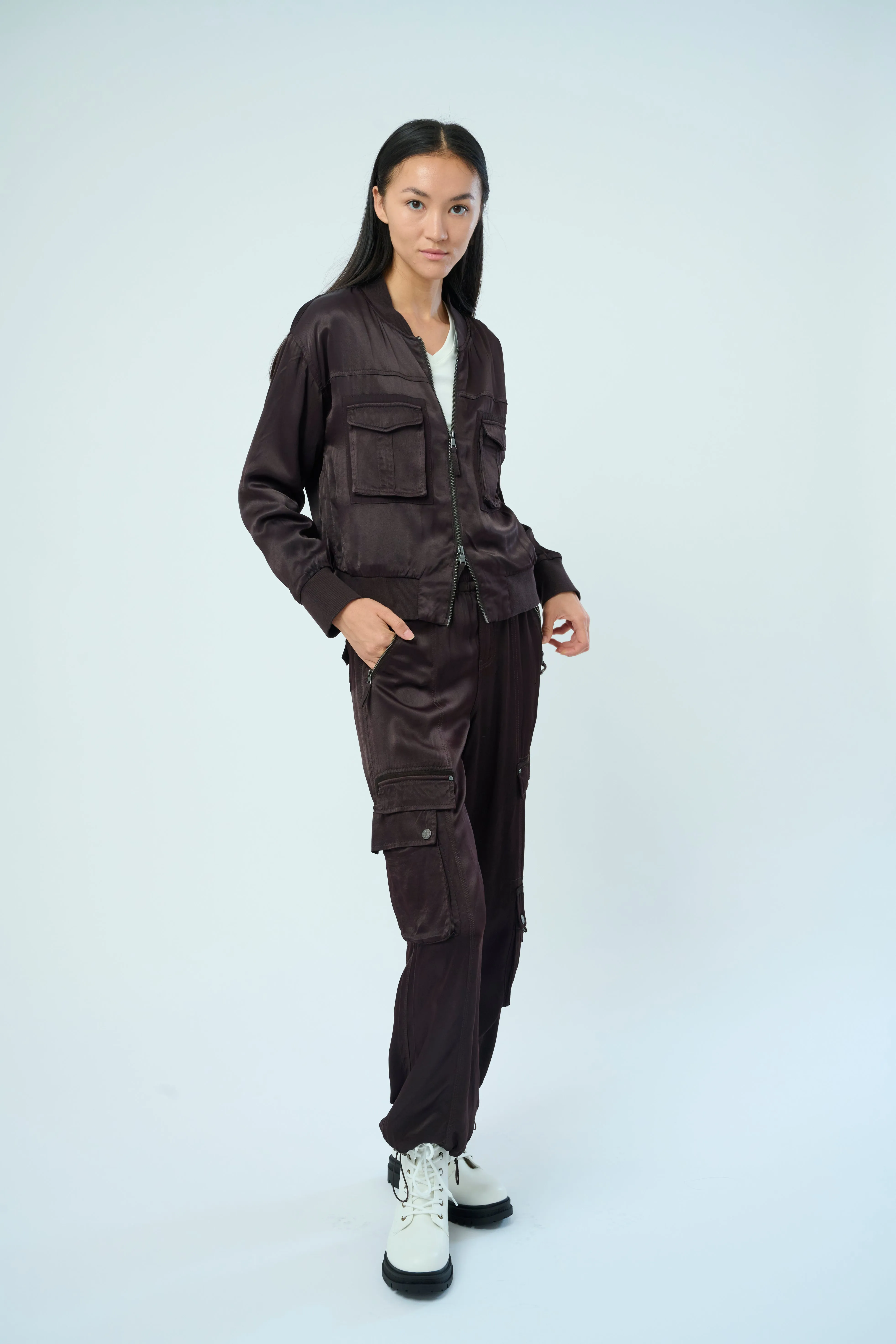 Enika Viscose Satin Twill Cargo Jogger