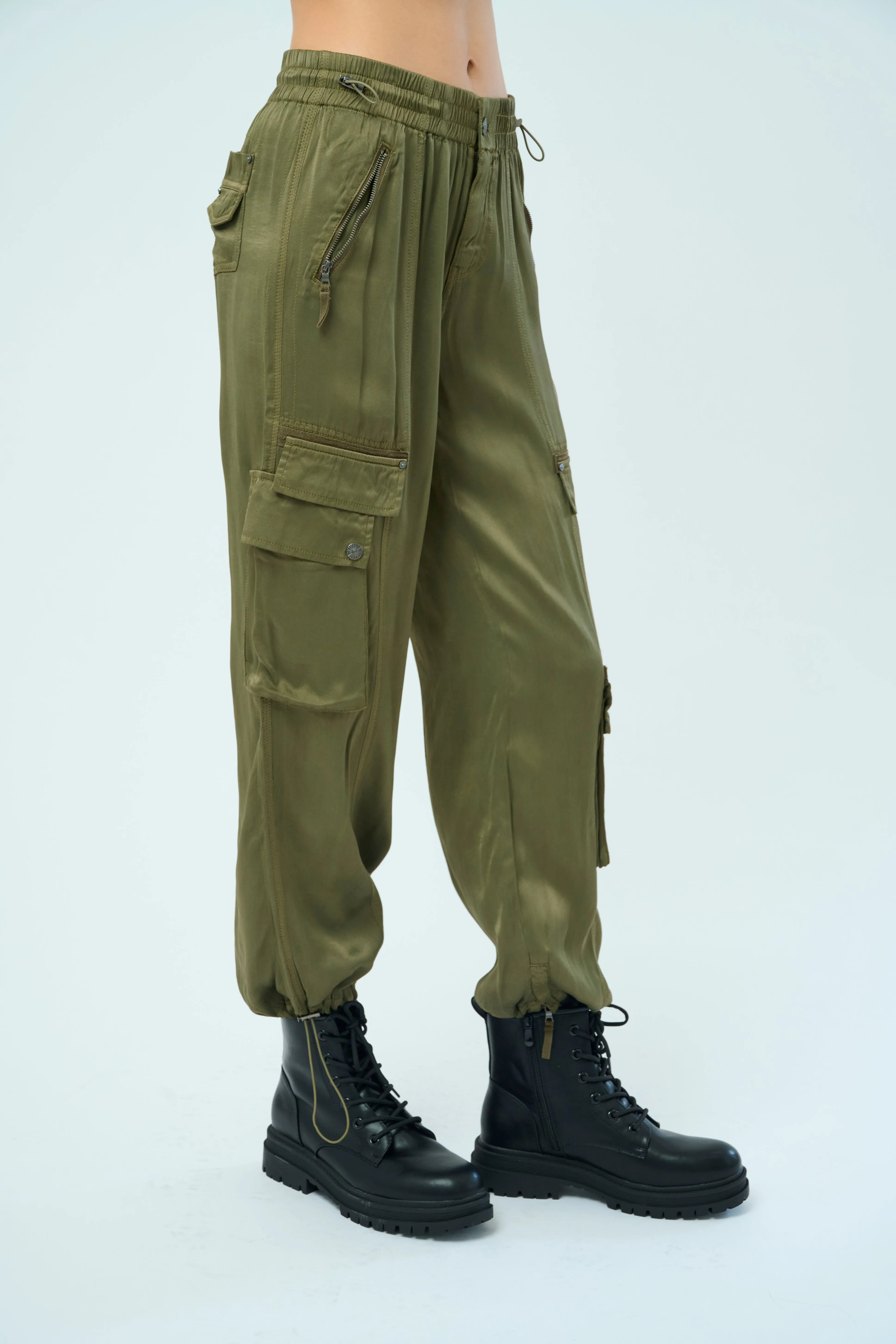 Enika Viscose Satin Twill Cargo Jogger