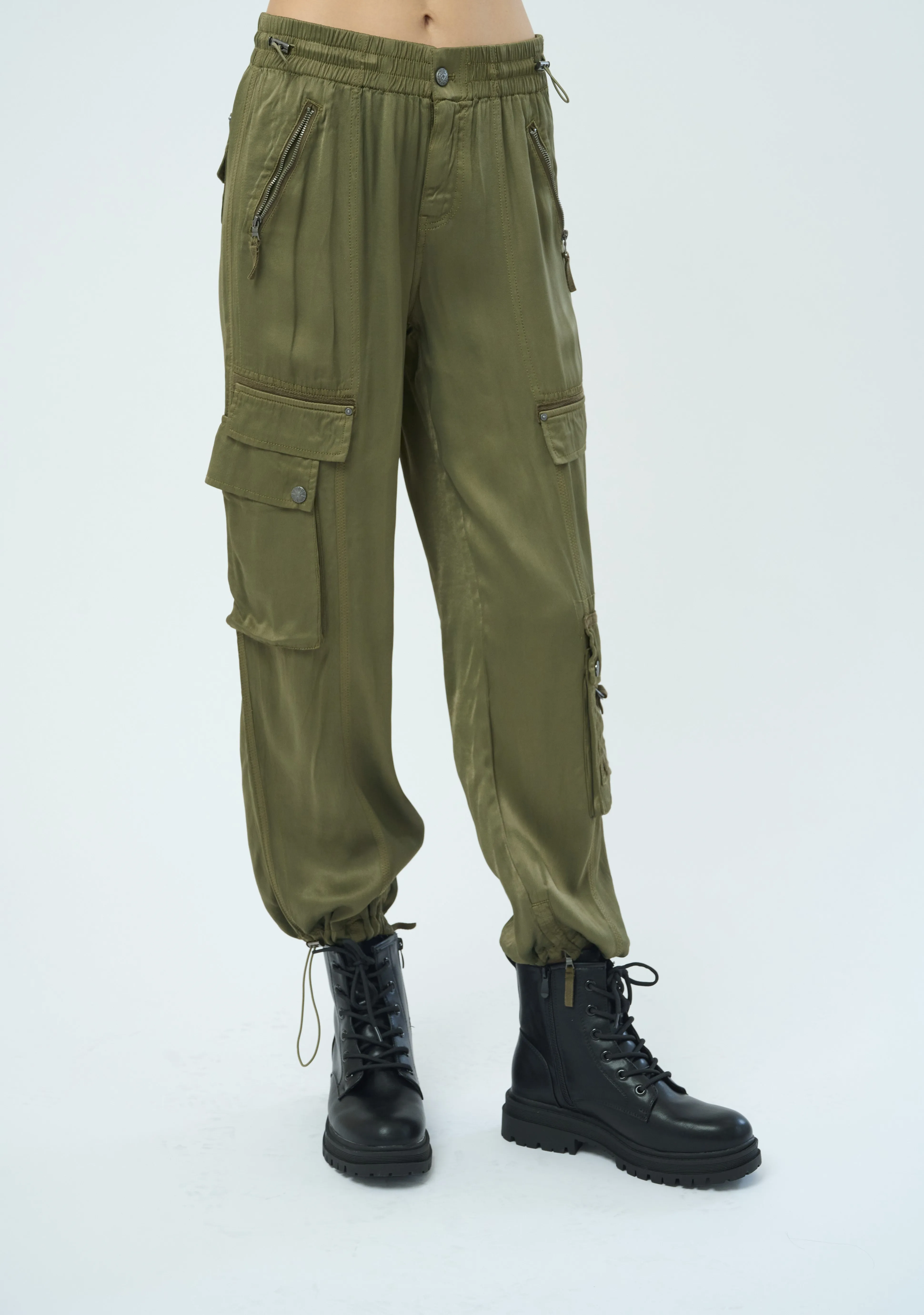 Enika Viscose Satin Twill Cargo Jogger