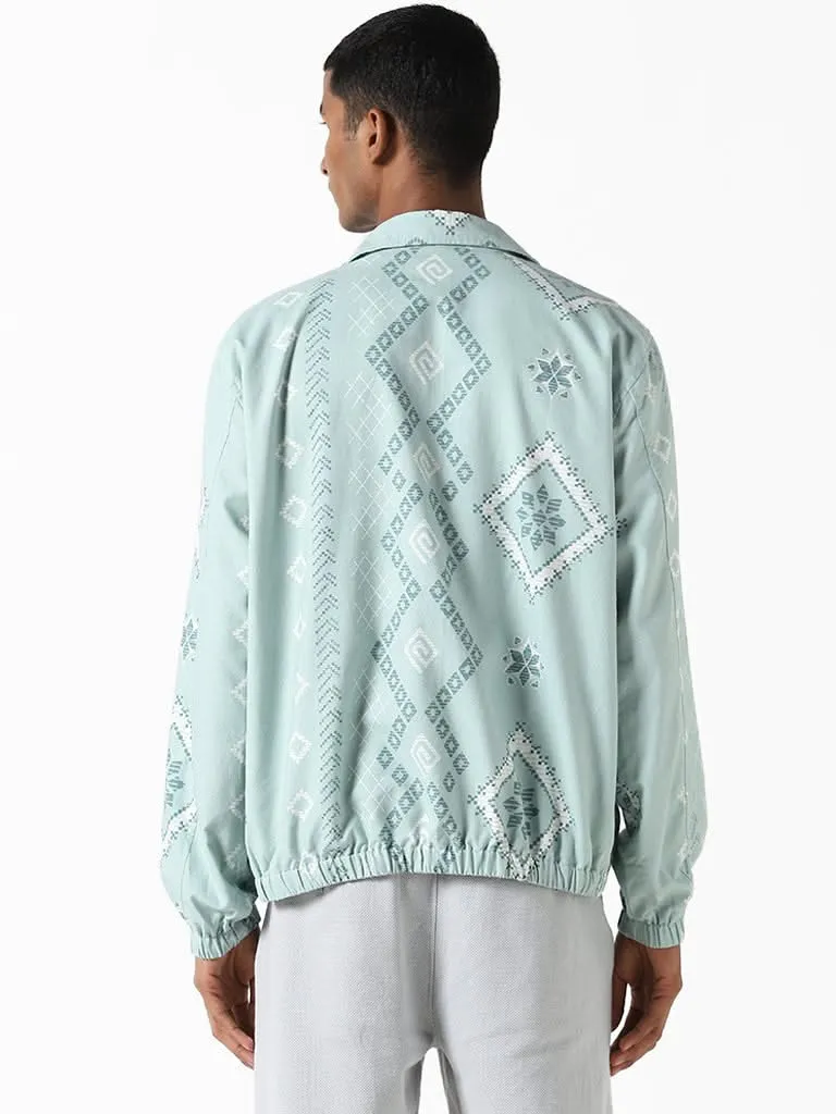 ETA Light Teal Printed Cotton Relaxed-Fit Jacket