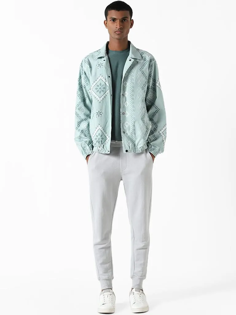 ETA Light Teal Printed Cotton Relaxed-Fit Jacket