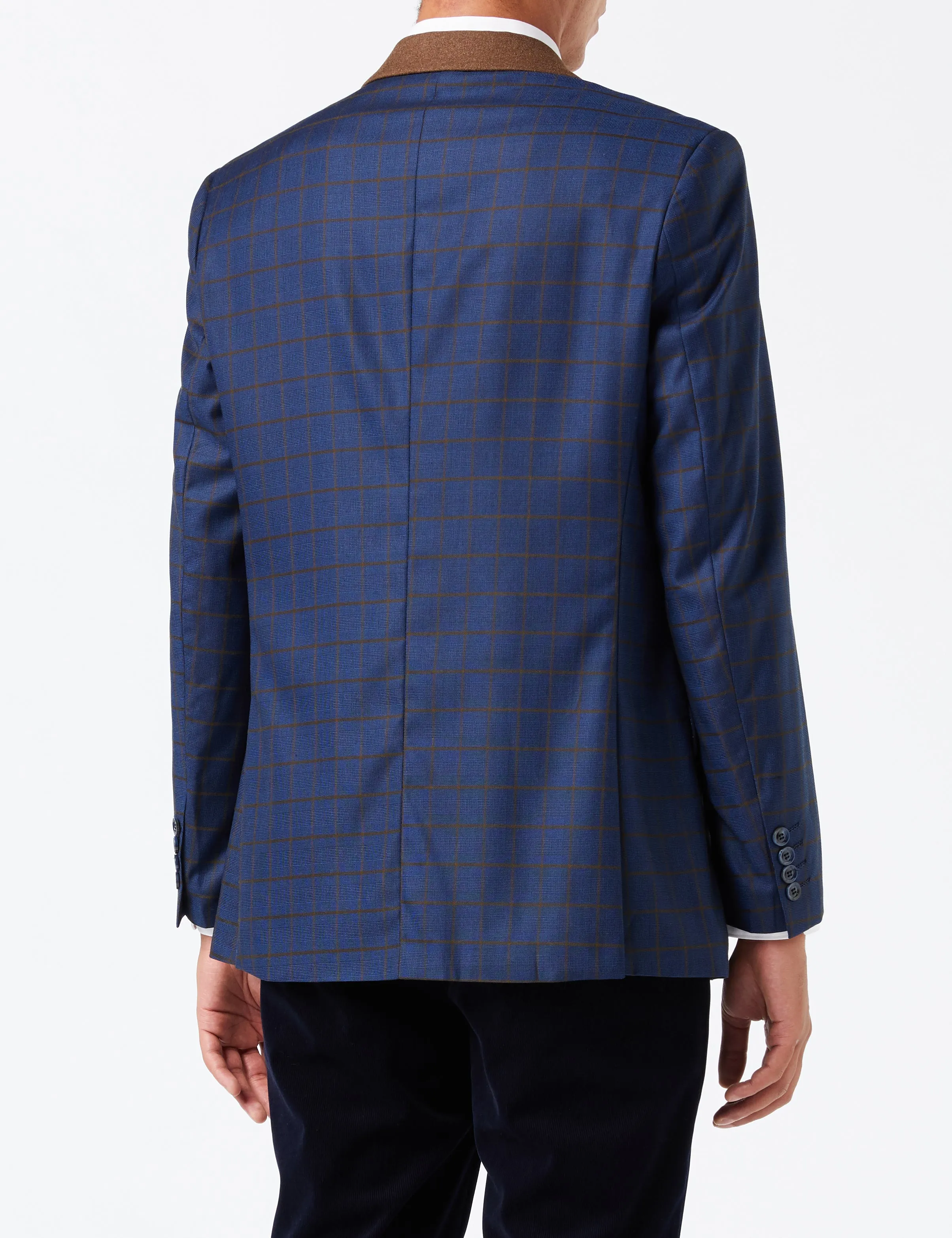 FALCO – Windowpane Check Tan on Navy Blazer