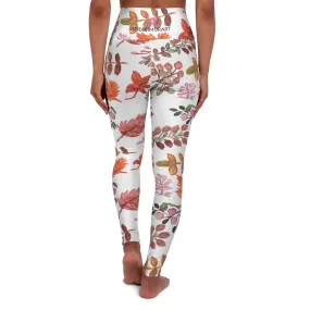 Fall Leaves Floral Women's Tights, High Waisted Yoga Leggings