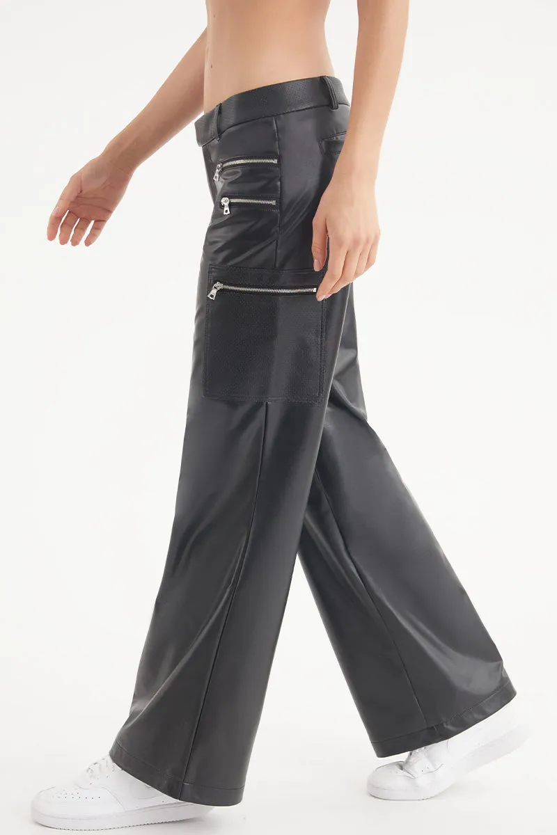 Faux Leather Cargo Pants