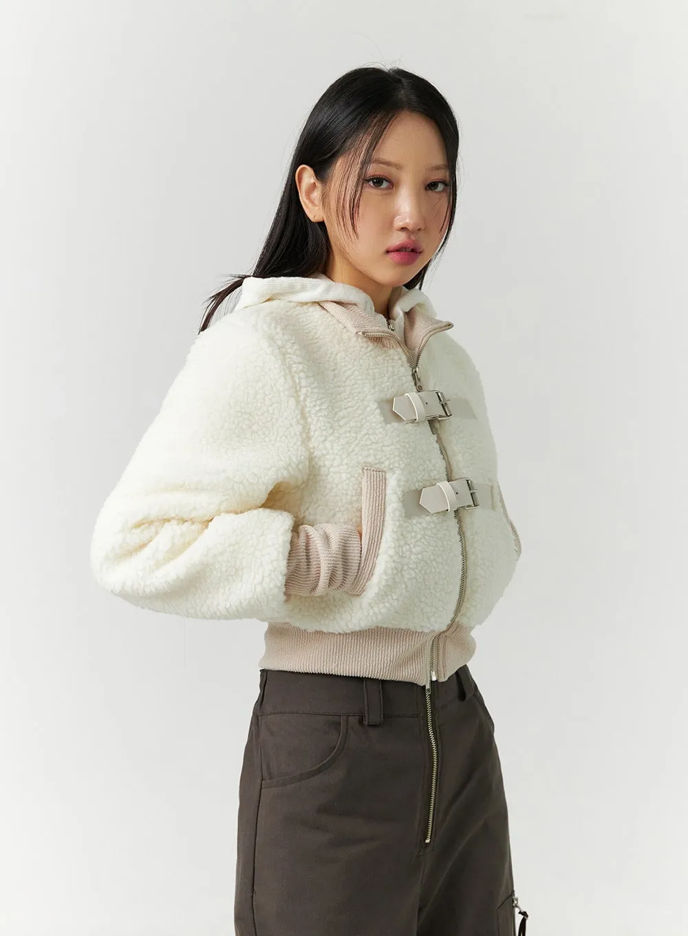 Faux Shearling Buckle Crop Jacket CD301