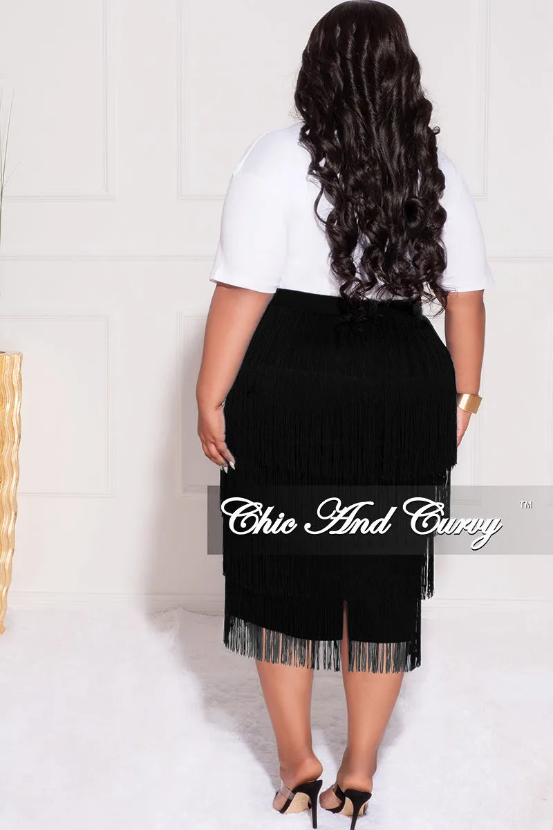 Final Sale Plus Size High Waist Fringe Tiered Midi Pencil Skirt in Black