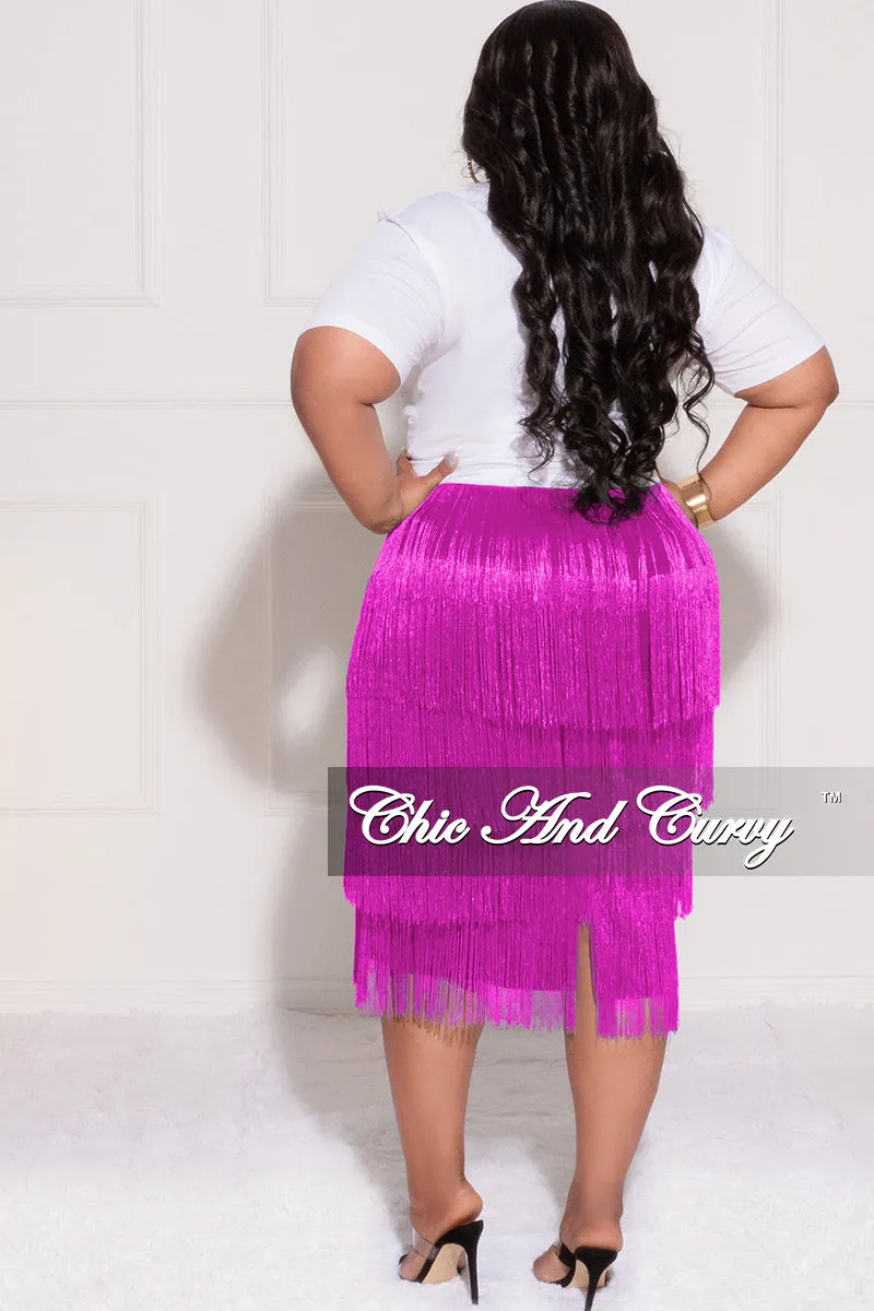 Final Sale Plus Size High Waist Fringe Tiered Midi Pencil Skirt in Fuchsia