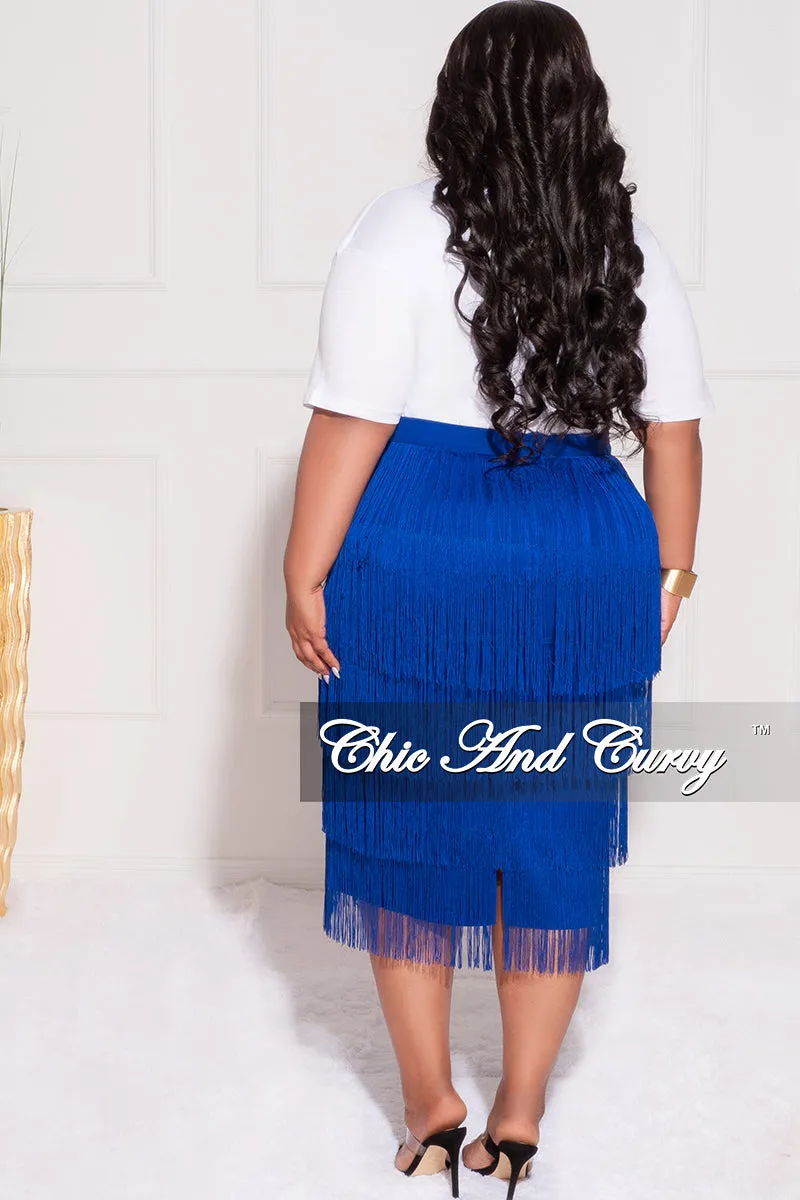 Final Sale Plus Size High Waist Fringe Tiered Midi Pencil Skirt in Royal Blue