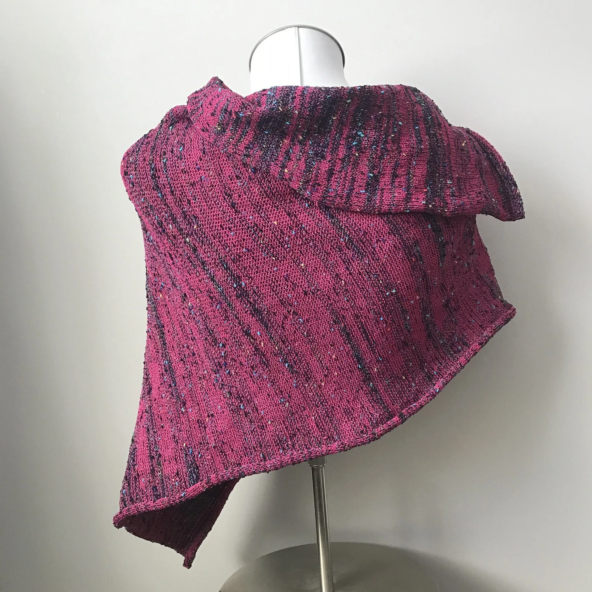 Fine Knit Hot Pink Tweed Shawl w/Ceramic Button, (SH701)