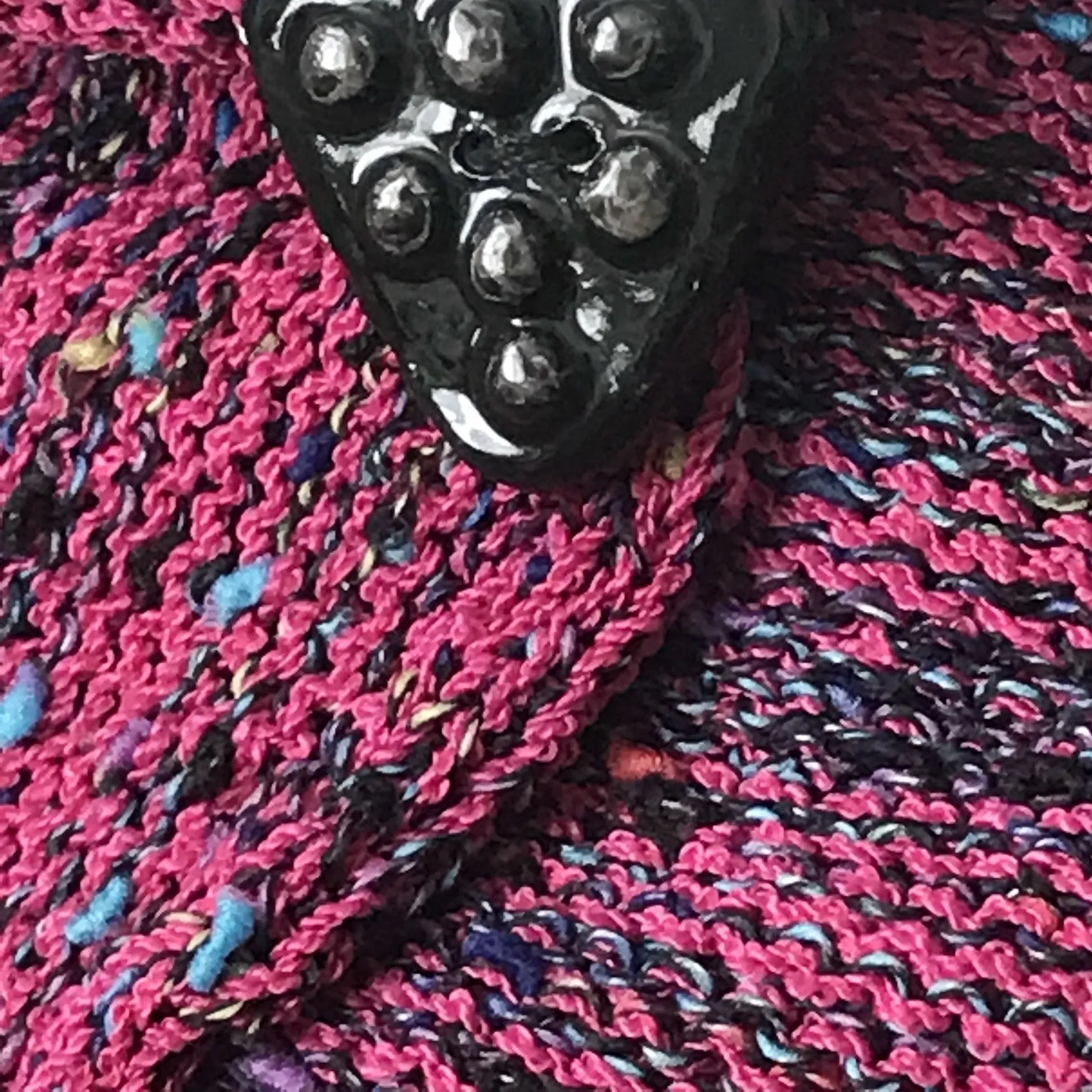 Fine Knit Hot Pink Tweed Shawl w/Ceramic Button, (SH701)