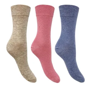 Flexitop Socks 3 Pack Bamboo Socks - Plain Blue Pink and Beige