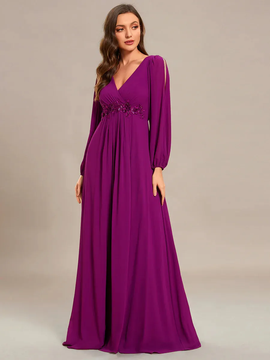 Floor Length Long Lantern Sleeves Bridesmaid Dresses