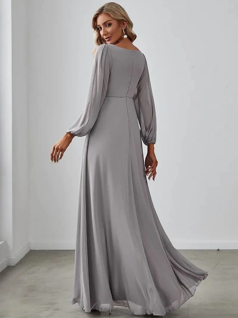 Floor Length Long Lantern Sleeves Bridesmaid Dresses