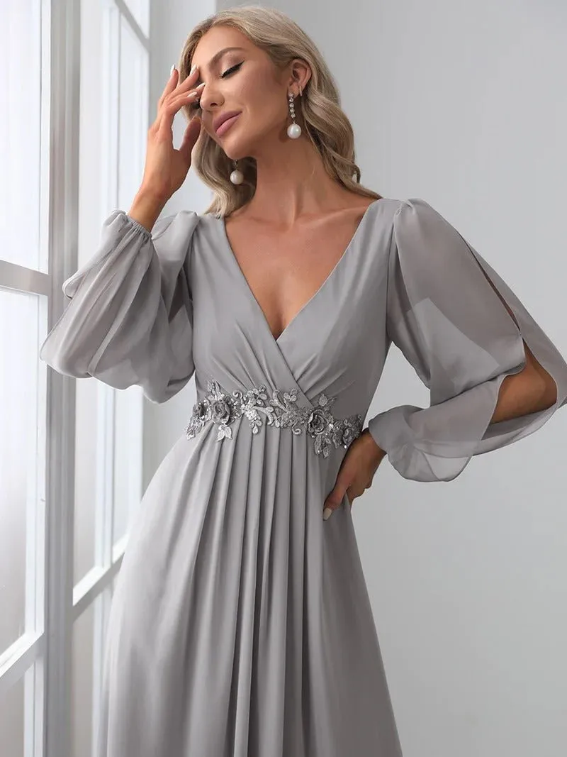 Floor Length Long Lantern Sleeves Bridesmaid Dresses