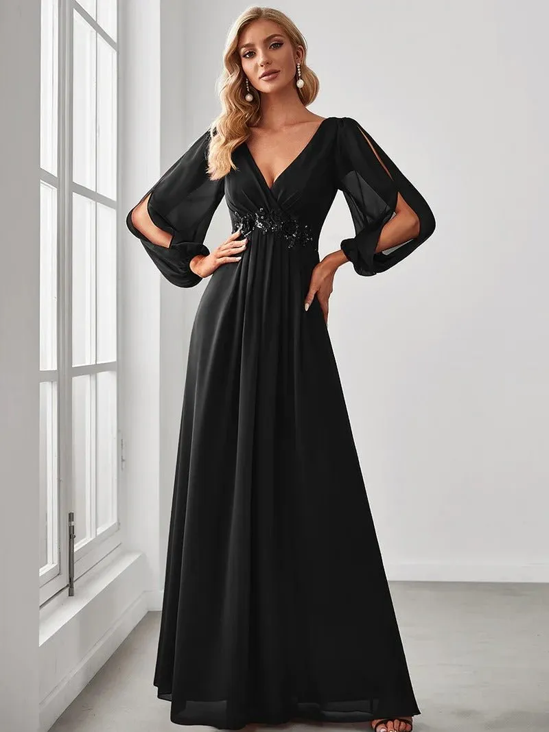 Floor Length Long Lantern Sleeves Bridesmaid Dresses