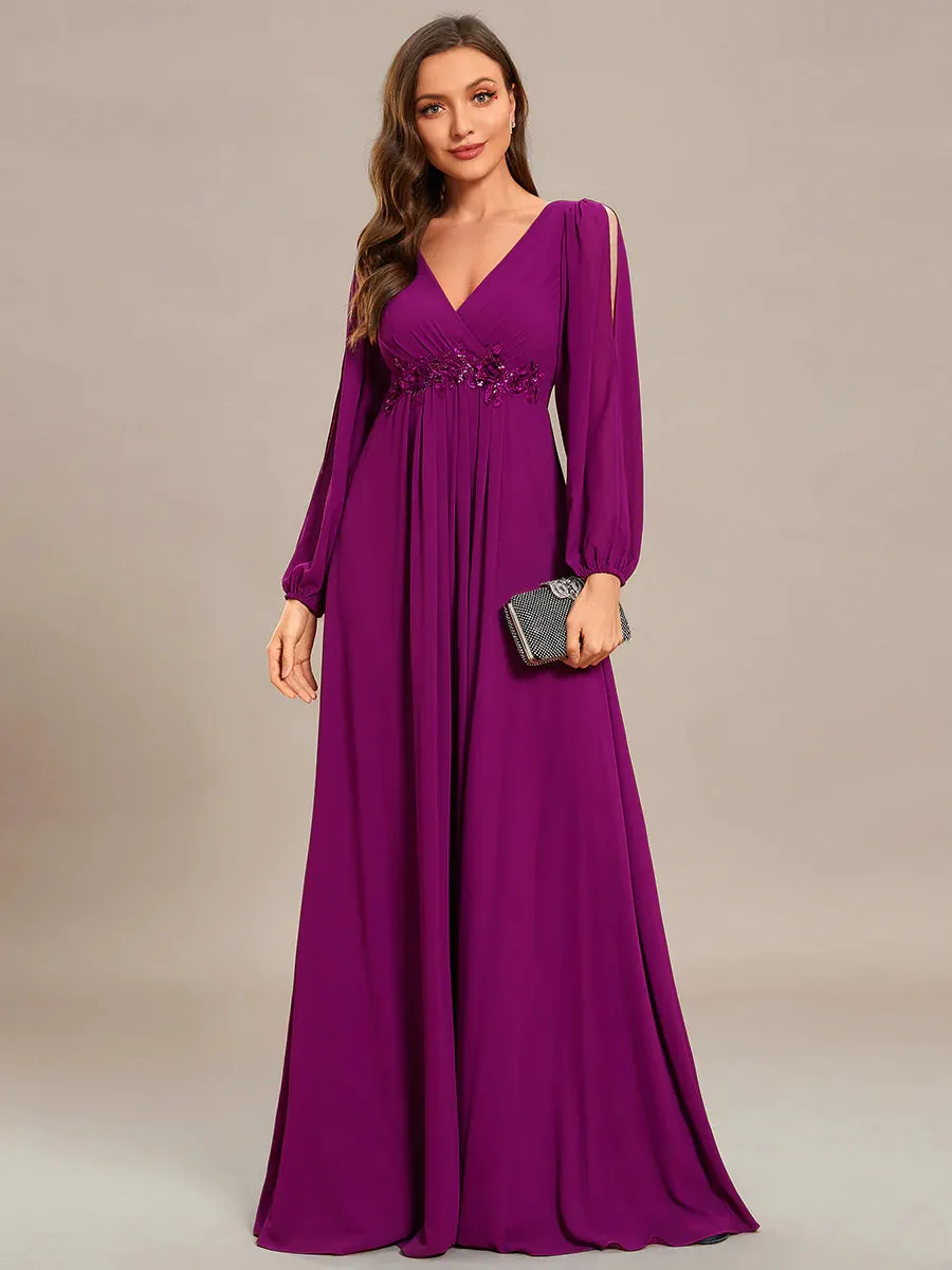 Floor Length Long Lantern Sleeves Bridesmaid Dresses