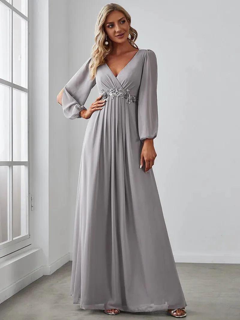 Floor Length Long Lantern Sleeves Bridesmaid Dresses