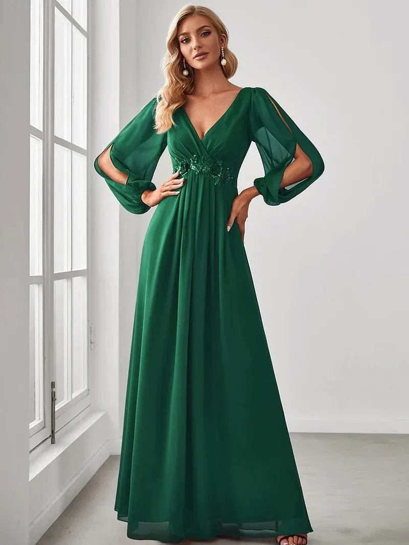 Floor Length Long Lantern Sleeves Bridesmaid Dresses