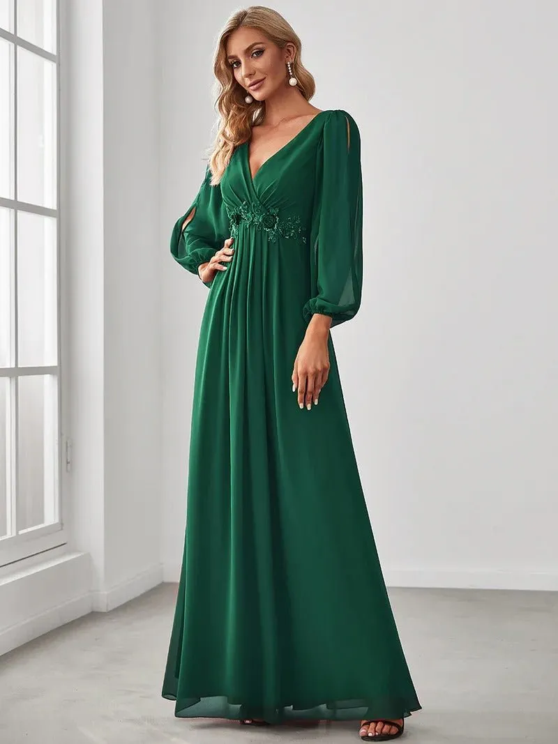 Floor Length Long Lantern Sleeves Bridesmaid Dresses