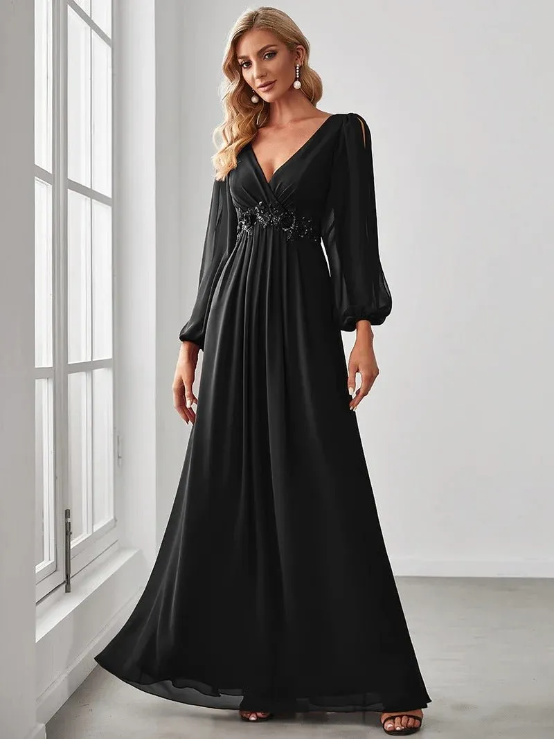 Floor Length Long Lantern Sleeves Bridesmaid Dresses