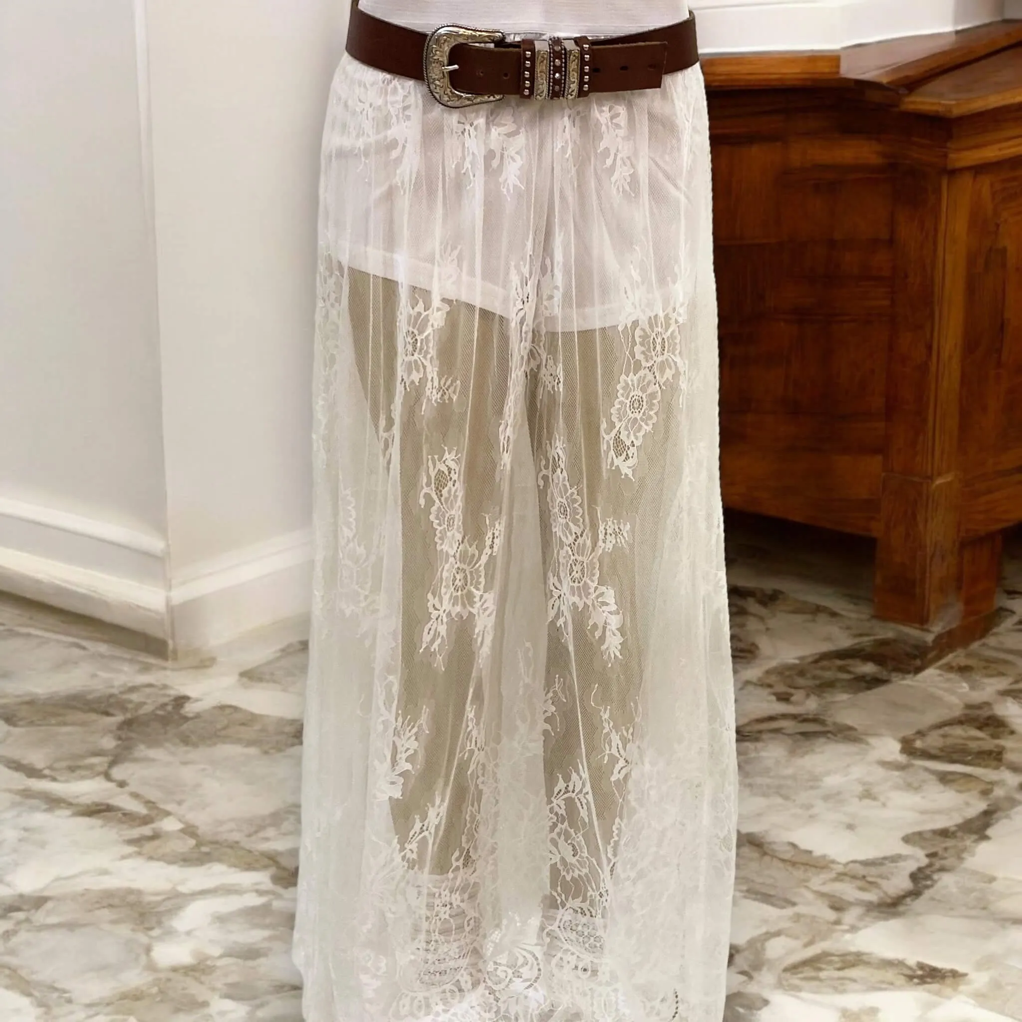 Floral Sheer Panel Maxi Skirt