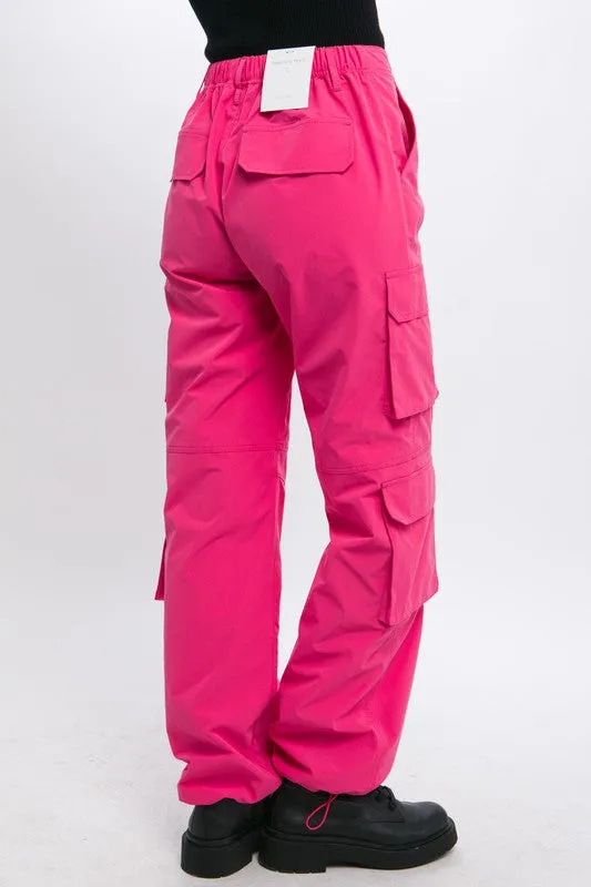 Fuchsia Cargo Pants With Button Closure & Multiple Pockets