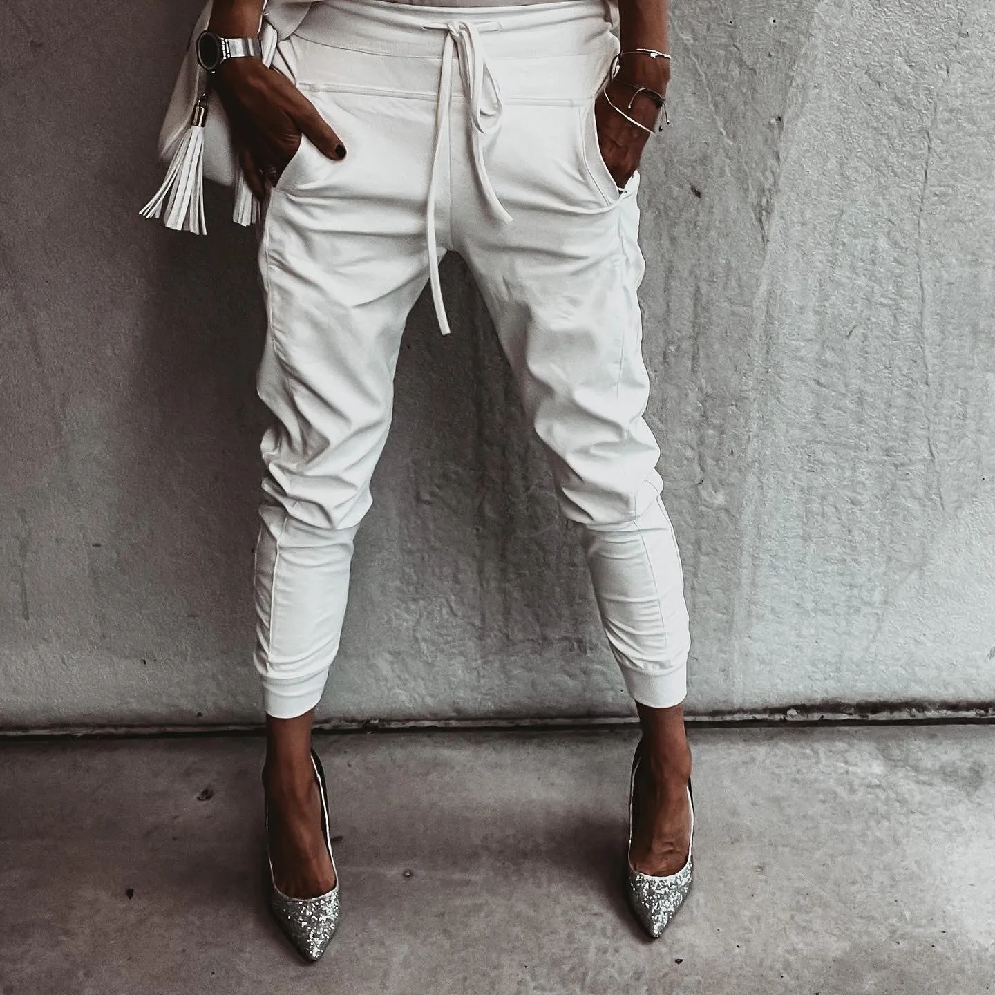 Full faux leather vintage white ULTIMATE joggers *NEW*