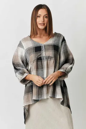 GA414 V Neck Swing Tunic in Lentil Plaid