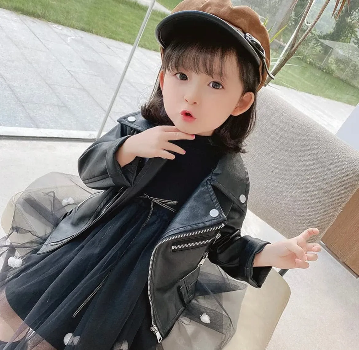 Girls Leather Jacket, Black Jacket for Baby and Toddlers