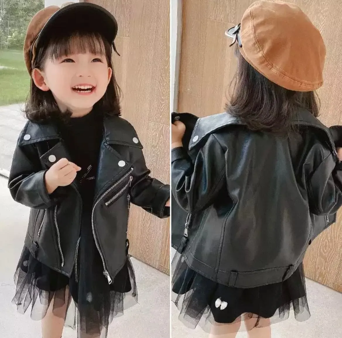 Girls Leather Jacket, Black Jacket for Baby and Toddlers