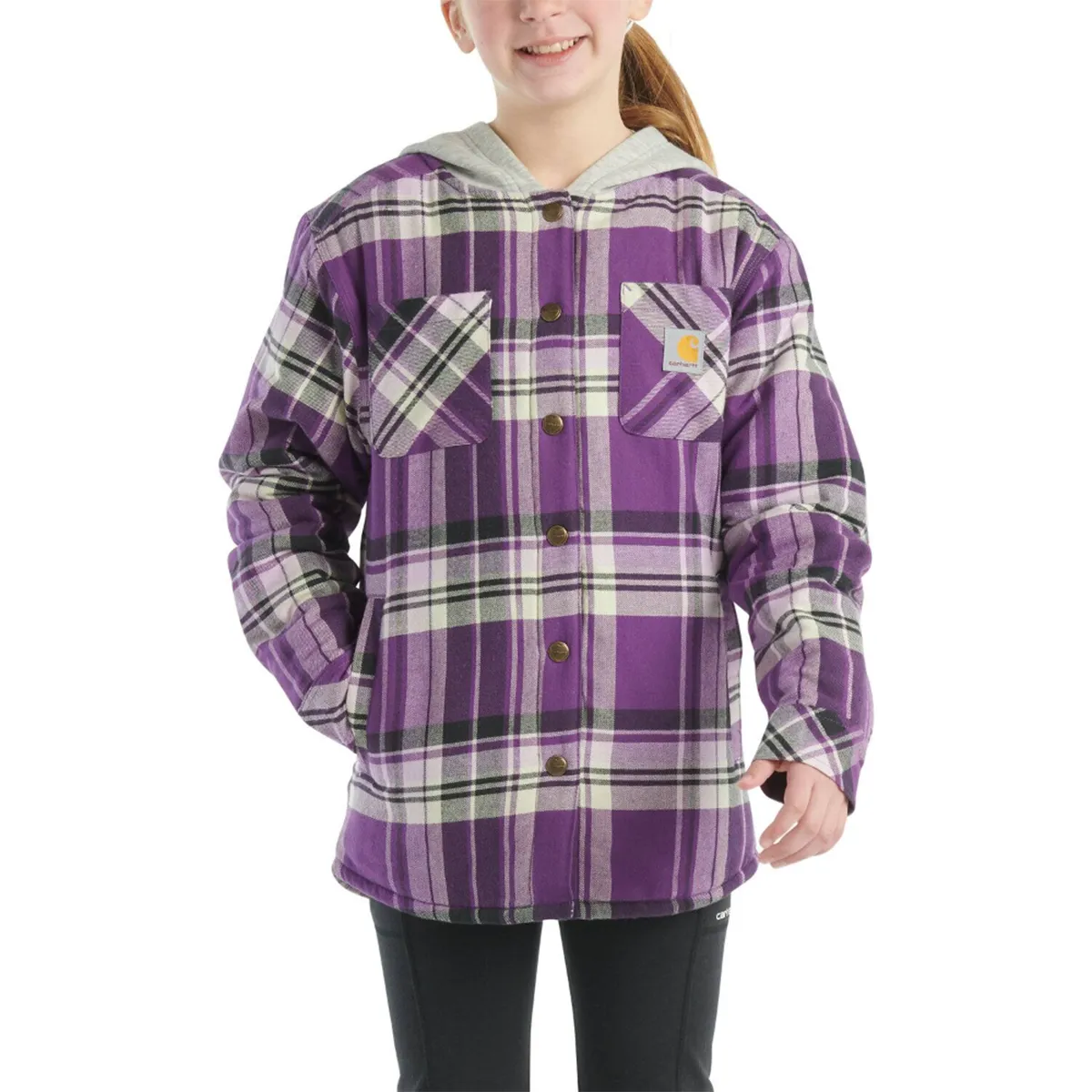 Girls' Long-Sleeve Flannel Snap Front Hooded shirt Jacket CP9580