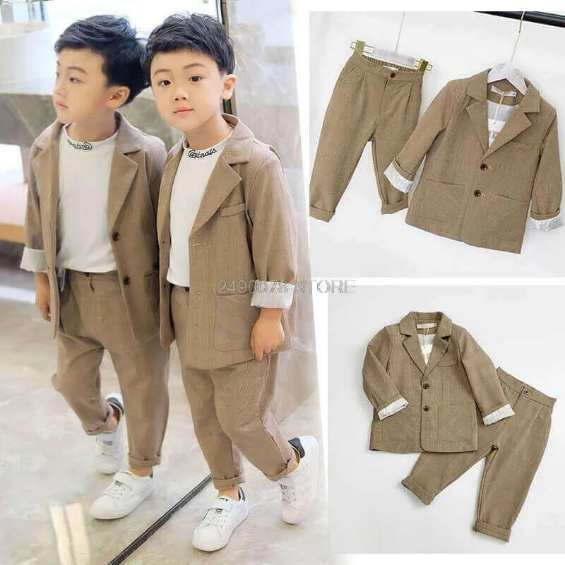 Girls Minority France Formal Wedding Party Suit Boys Blazer Pants 2Pcs