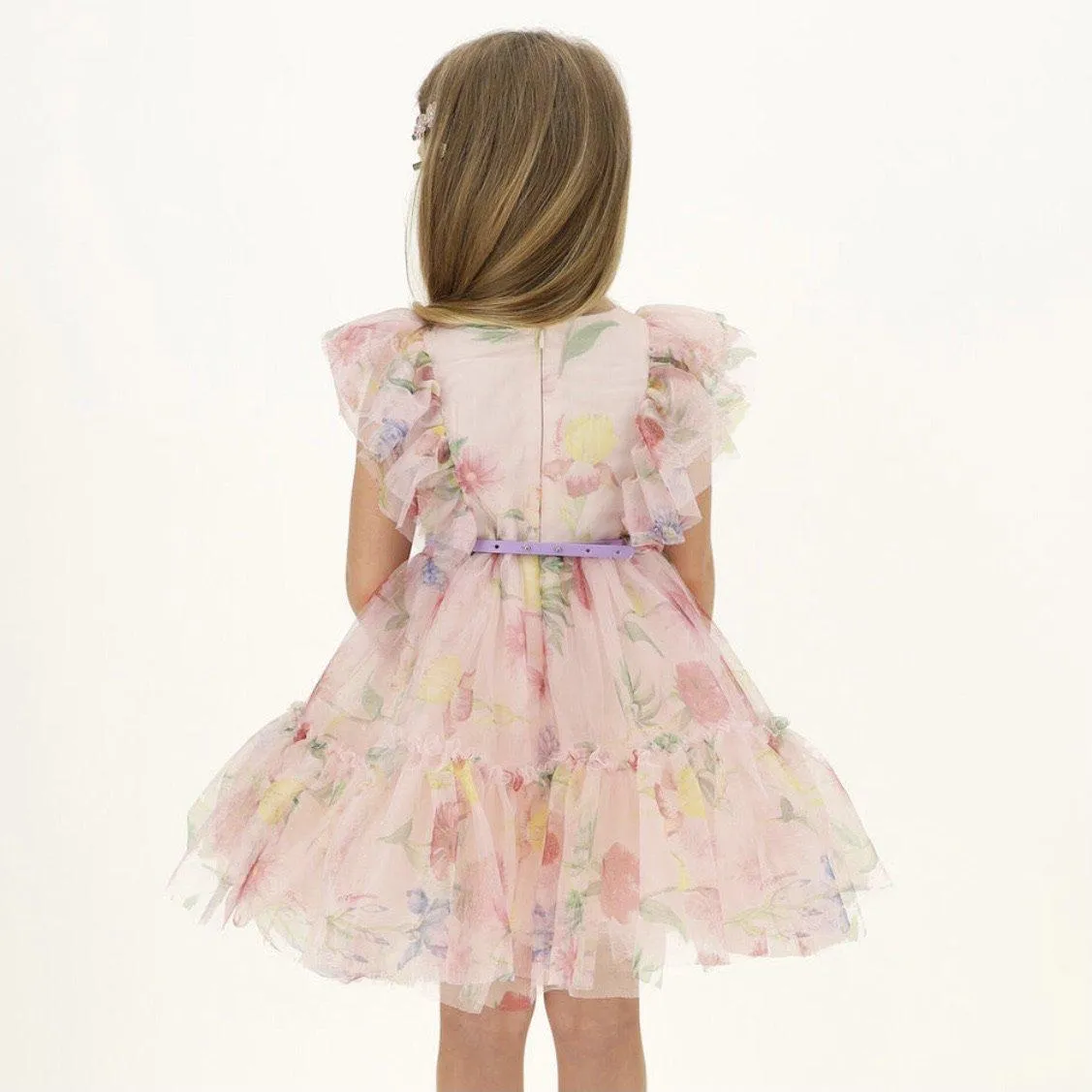 Girls Pink Floral Tulle Dress