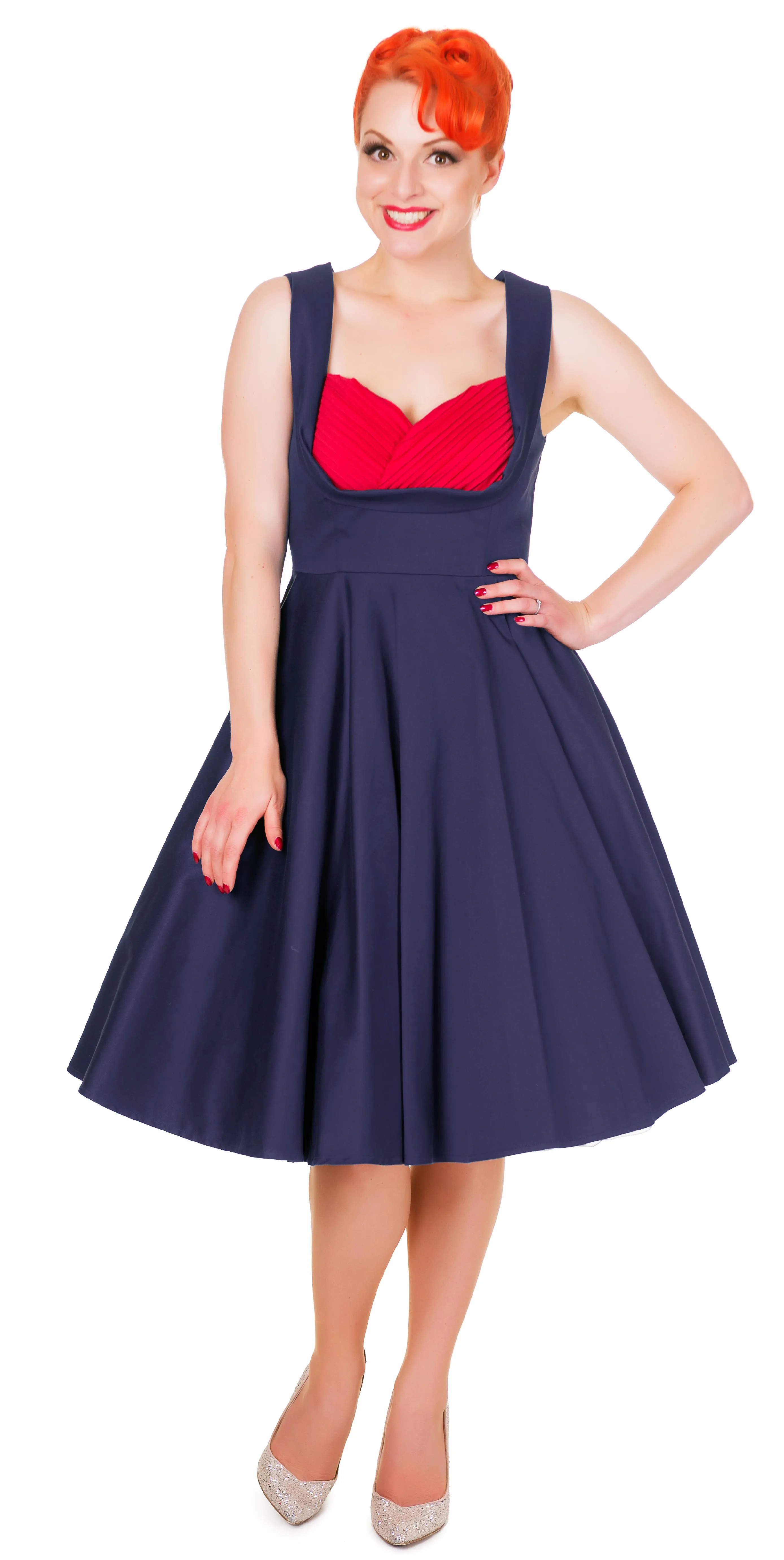 Grace Vintage Style Jive Dress in Dark Blue-Red