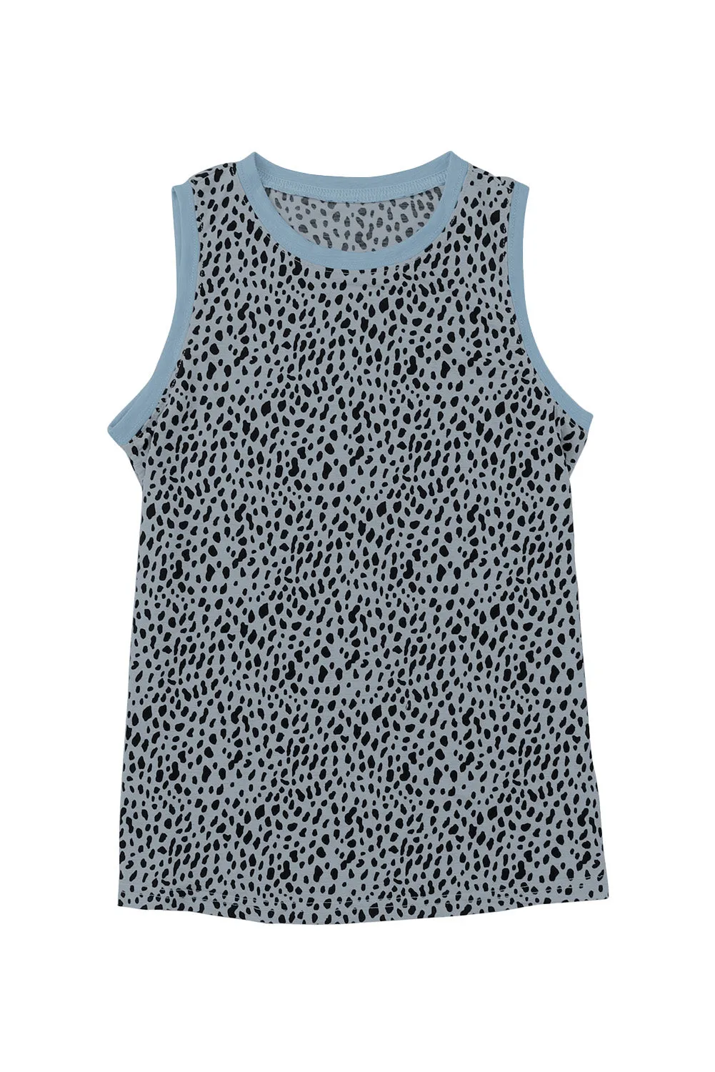 Gray Leopard Print Round Neck Tank Top