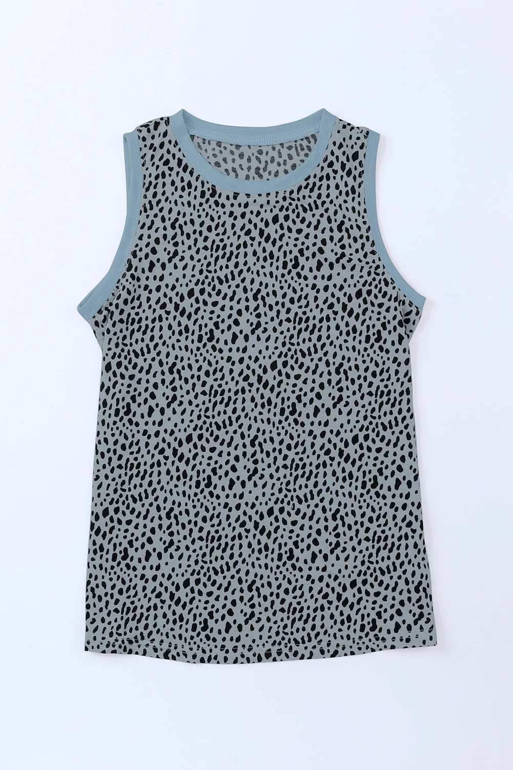 Gray Leopard Print Round Neck Tank Top