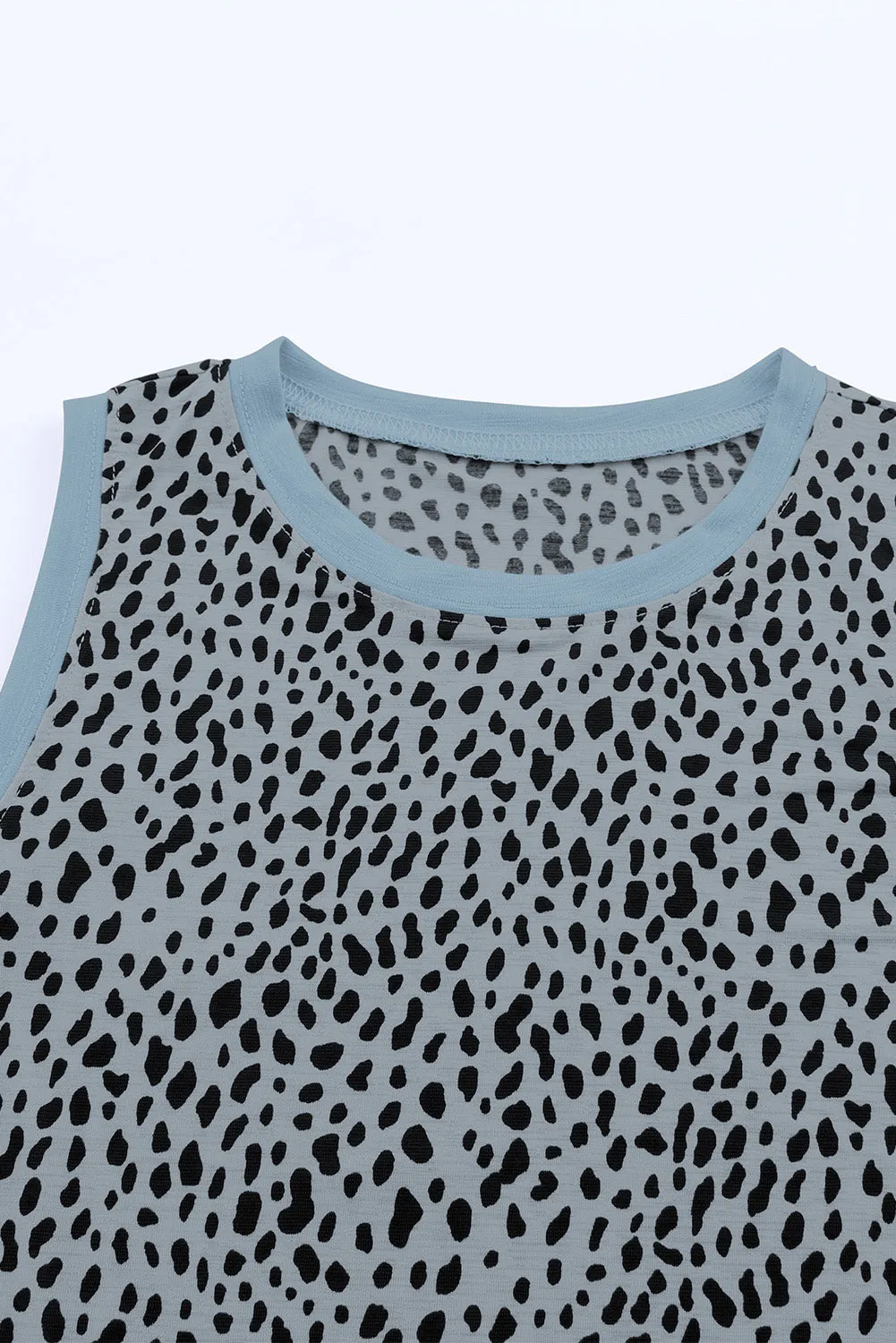 Gray Leopard Print Round Neck Tank Top