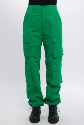 Green Cargo Pants With Button Closure & Multiple Pockets