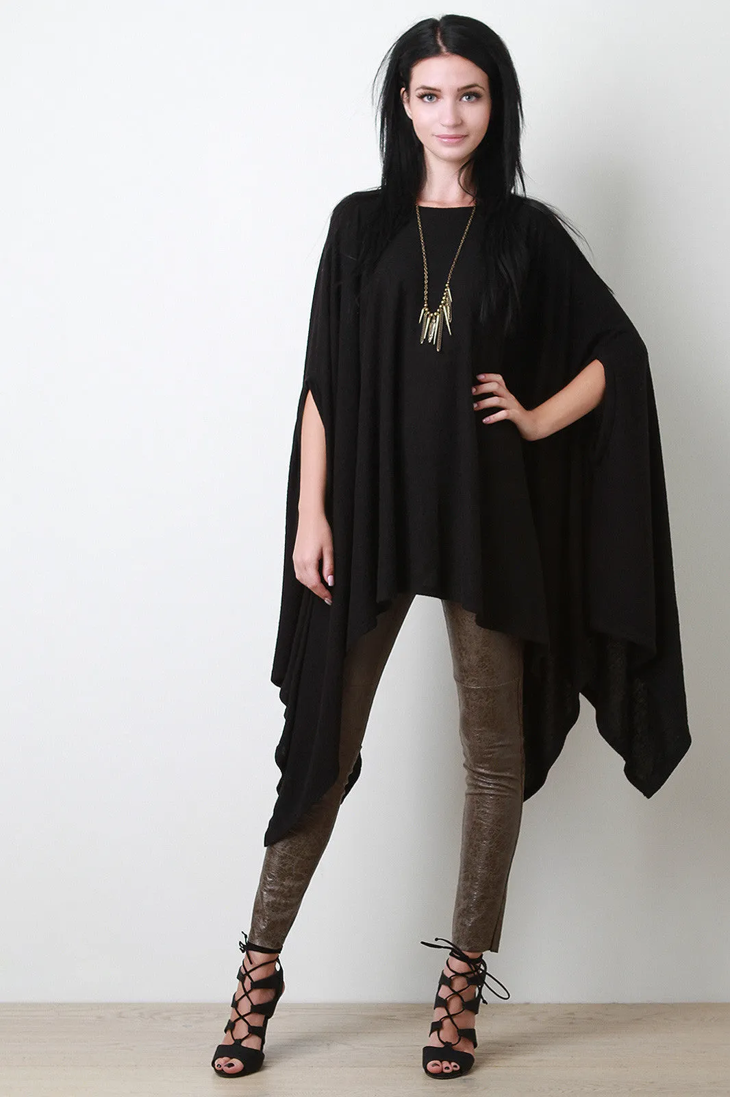 Handkerchief Knit Poncho Maxi Top