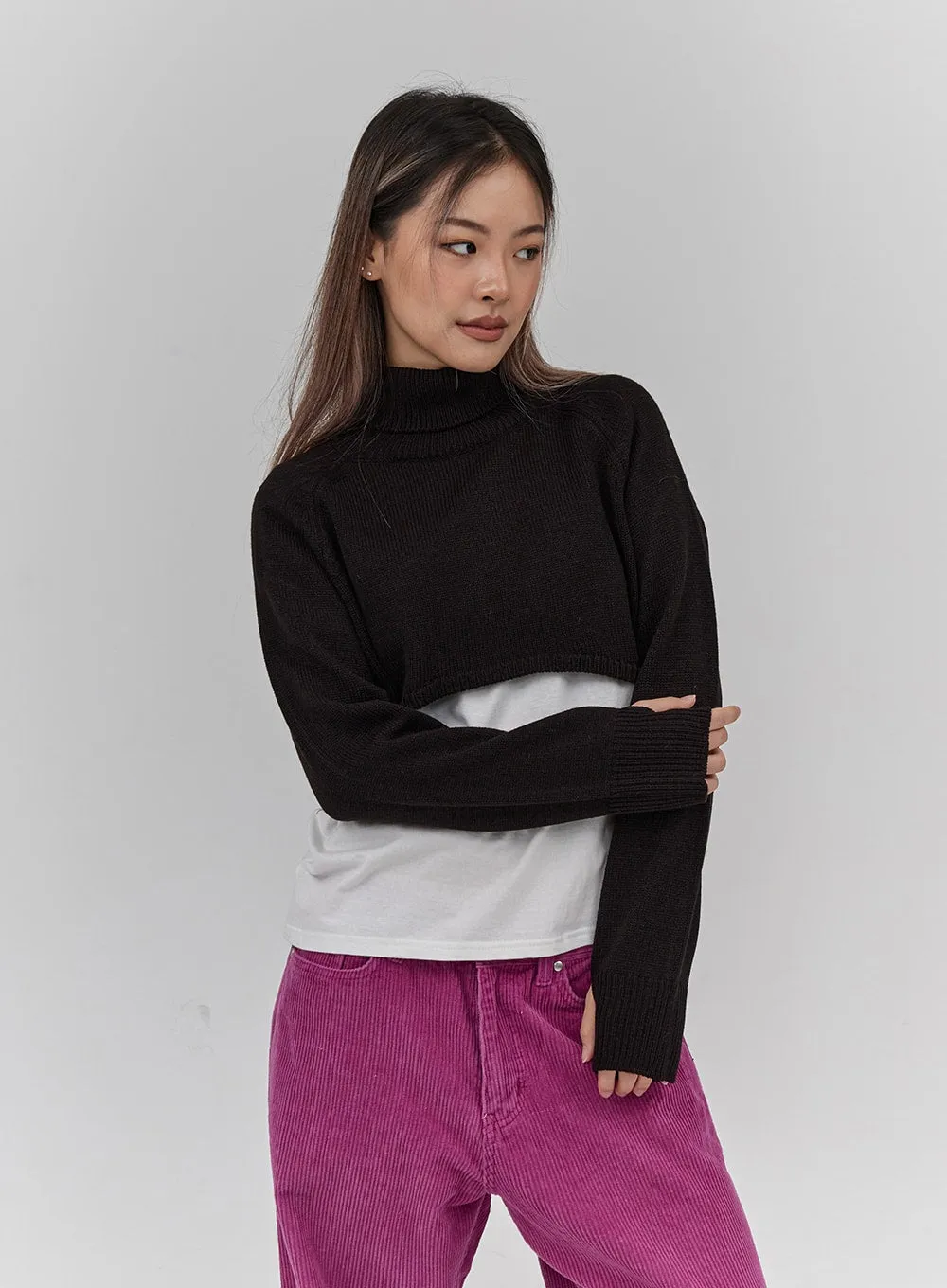 Handwarmer Crop Knit Turtleneck CN21