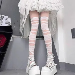 Harajuku Punk Fashion halloween thigh high socks with Bandage