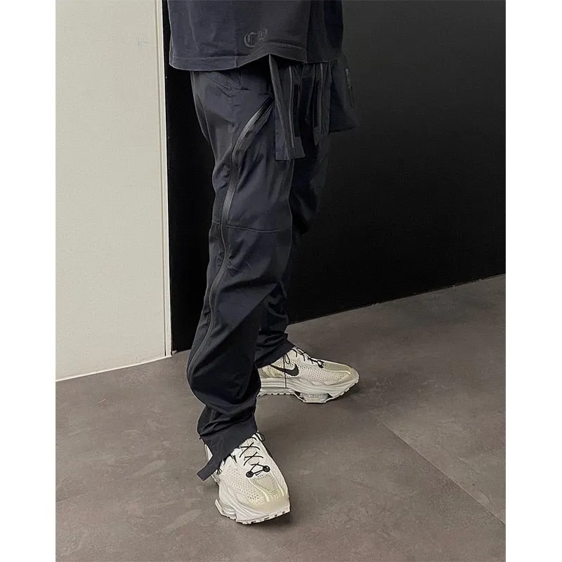 Hip Hop Cargo Pants Men Multi-pocket Side Zipper Design Streetwear Joggers High Street Tactical Function Pants Male Black