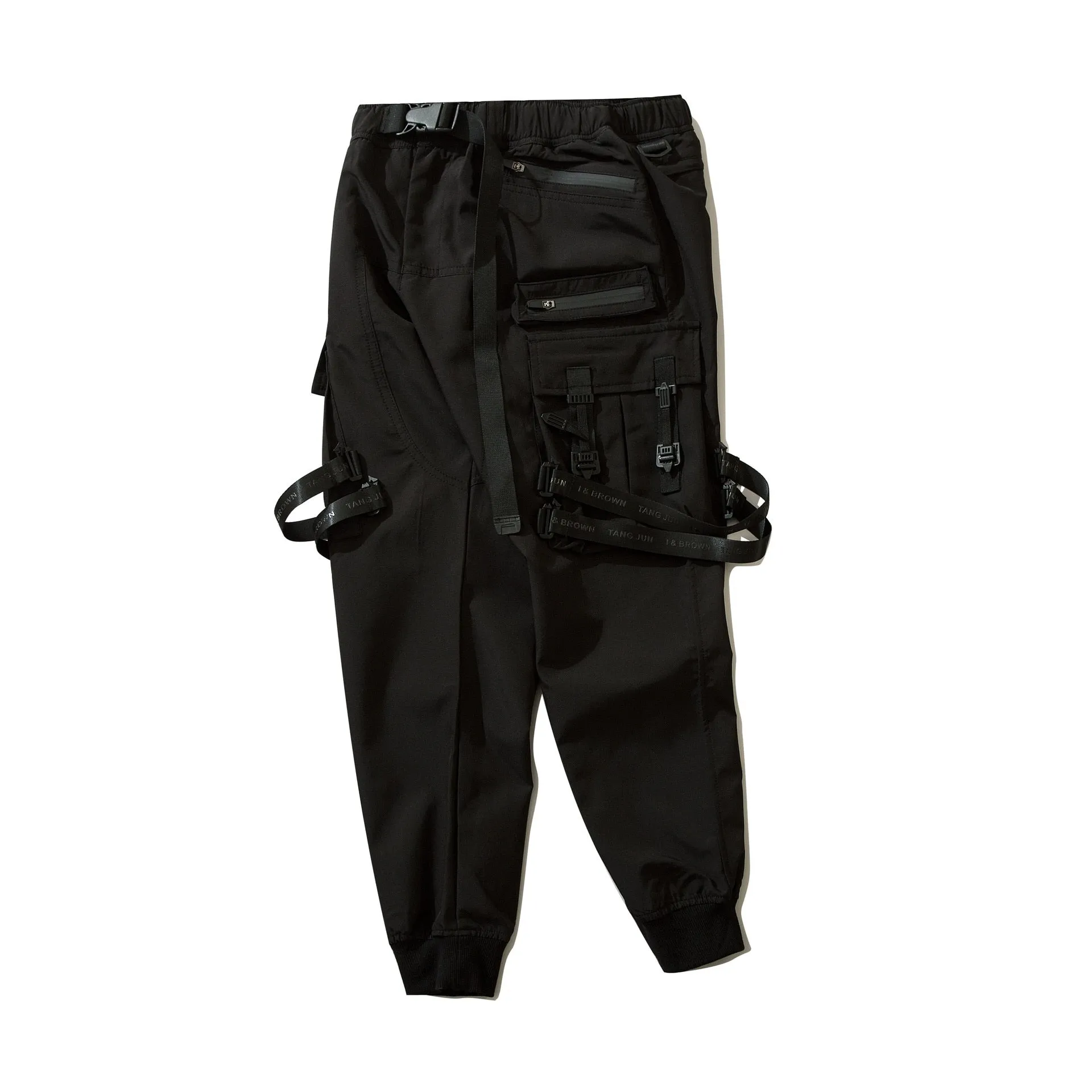 Hip Hop Function Tactical Cargo Pants Men Multi Pocket Ribbons Joggers Trousers Elastic Waist Fahsion Streetwear Pant