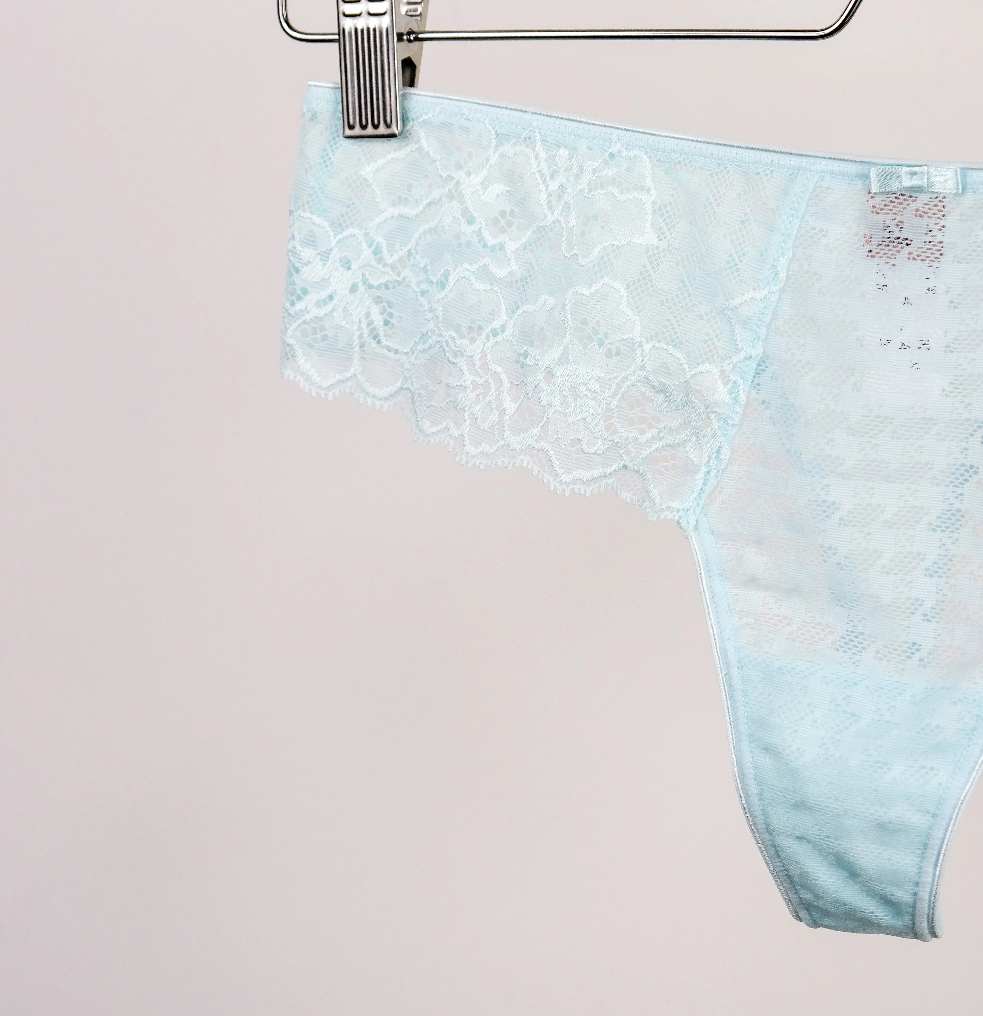 Houndstooth & floral lace thong [Aqua]