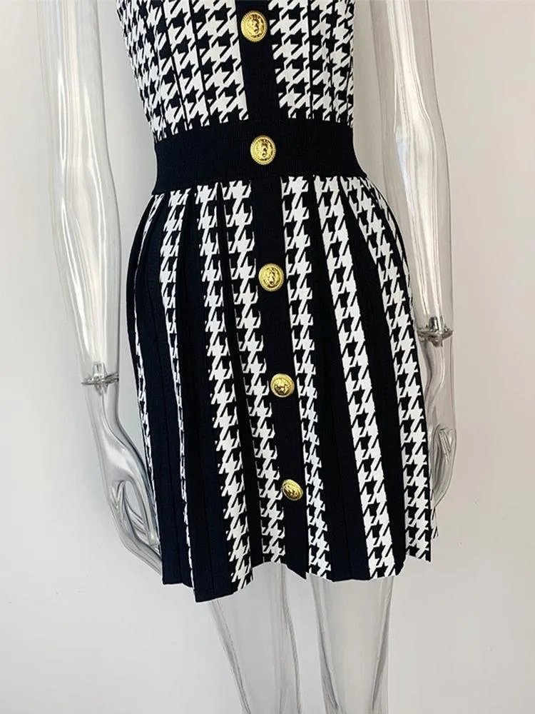 Houndstooth Knit Skater Dress