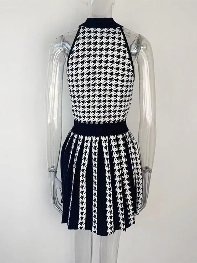 Houndstooth Knit Skater Dress