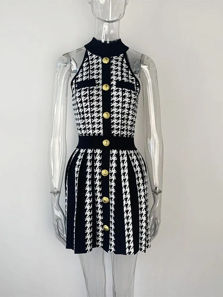 Houndstooth Knit Skater Dress