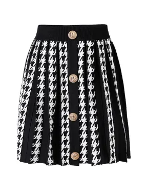 Houndstooth Pleated Knit Skirt